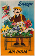 Air India Europe Flower Vendor Original Travel Poster