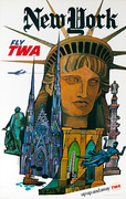 Fly TWA New York Up Up and Away Original Travel Poster Statue of Liberty 