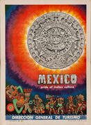 Mexico Pride of Indian Culture Original Mexican Travel Poster Aztec Sun Disk