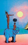 Couple on Elephant Original Black Light Poster