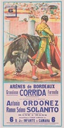 Bullfight Original Sport Poster 6 Octobre Arenes de Bordeaux Antonio Ordonez