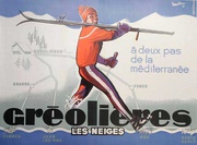 Original French Advertising Travel [[Ski]] Poster Greolieres