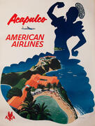 American Airlines Acapulco Silouette Original Vintage Travel Poster