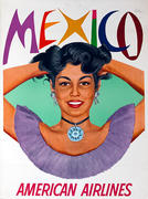 American Airlines Mexico Woman Original Vintage Travel Poster
