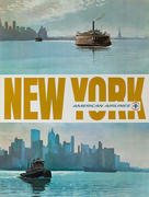American Airlines [[New York]] Original Vintage Travel Poster Harbor Ferry