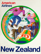 American Airlines New Zealand Ski [[Golf]] Original Vintage Travel Poster