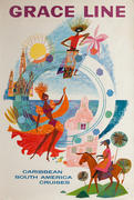 Grace Lines Caribean SA Original Vintage Travel Poster