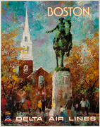 Delta Airlines Original Vintage Travel Poster Boston Laycox