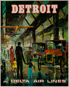 Delta Airlines Original Vintage Travel Poster Detroit Laycox