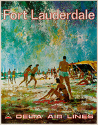 Delta Airlines Original Vintage Travel Poster Ft Lauderdale Laycox