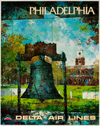 Delta Airlines Original Vintage Travel Poster Philadelphia Laycox