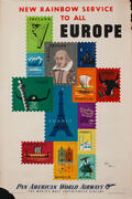 New Rainbow Service to All Europe Original Vintage Pan Am Travel Poster Stamps