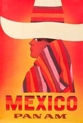 Pan Am Airlines Original Vintage Travel Poster Mexico Sombrero