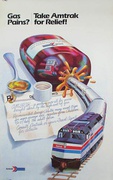 Amtrak Railroad Original Travel Poster Gas Pains Ride Amtrak for Relief