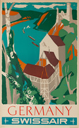 Swissair Original Vintage Travel Poster Germany silkscreen