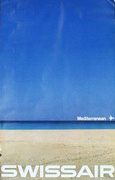 Swissair Original Vintage Travel Poster Mediterranean beach scene photo