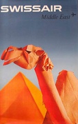 Swissair Original Vintage Travel Poster Middle East Camel Pyramid