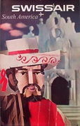 Swissair Original Vintage Travel Poster South America  cut paper gaucho