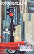 Swissair Original Vintage Travel Poster USA Stoplight Car with Fins