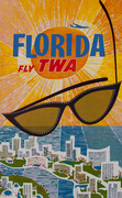 [[Florida]] Fly TWA Sunglasses Original American Travel Poster