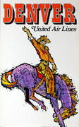 United Airlines Denver Bronco Rider Original Vintage Advertising Travel Poster