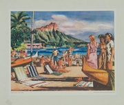 United Air Lines Print Oahu Beach