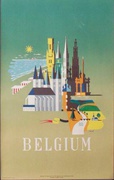 Belgium Townscape Original Vintage Travel Poster