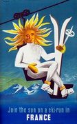 France Original Vintage Travel Poster Dubois Join The Sun On a [[Ski]] Run