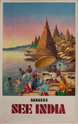 Banaras India Original Vintage Travel Poster 