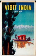 Kashmir pole boat India Original Vintage Travel Poster