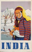 Woman with Rooster Original Vintage India Travel Poster