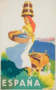 Spain Original Vintage Travel Poster basket on head