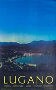 Lugano Original Swiss Travel Poster Nighttime Photo
