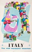 Italy Well Equipped Beaches Original Italian Travel Poster