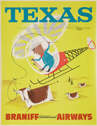 Braniff International Airways Original Travel Poster Texas Helicopter Round Up