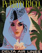 Delta Air Lines Original Travel Poster Puerto Rico woman