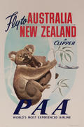 Fly to Australia and New Zealand by Clipper Original Pan Am Airlines Travel Poster Koala Bear