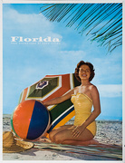 Florida Year Round Land of Good Living Original Travel Poster Babe with Beach Ball