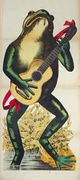 Original Vintage 19th Century Carnival Poster  Frog Playing the Guitar