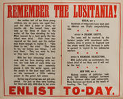 Remember the Lusitania Enlst To-Day Original British WWI Recruiting Poster (h)