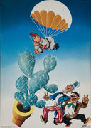 Original Interamerican WWI Poster anti Hitler Parachutes on Cactus