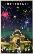 Original Copenhagen Tivoili Grdens Travel Poster Fireworks