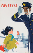 Swissair Original Travel Poster Pilot with Child