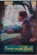 Original 1920s Bank Finance Poster Power Means Thrift