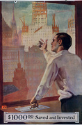 Original 1920s Bank Finance Poster $1000 Saved and Invested