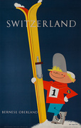 Switzerland Bernese Oberland Original Travel Poster Ski Kid