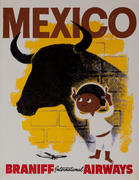 Braniff International Airways Original Travel Poster Mexico Bull
