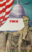 TWA Trans World Airlines Original Travel Poster Washington DC Capitol Lincolm Memorial