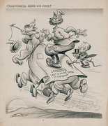 Original Depression Era Political Cartoon Artwork California Here We Come
