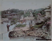 Meiji Era Hand Colored Japanese Albumen Photograph A 270 Garden of Hotsuta in Tokyo